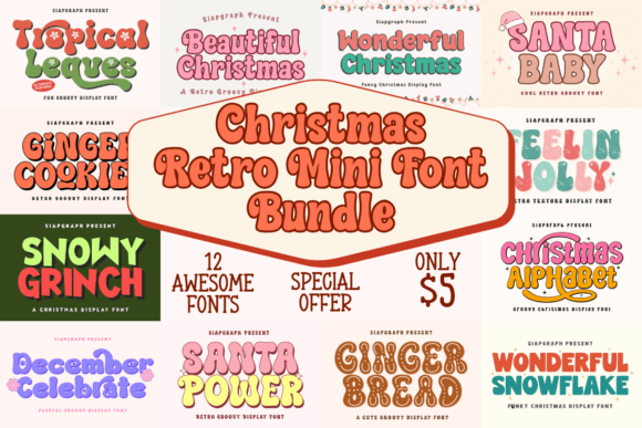 Christmas Retro Mini Bundle: 12 Groovy Fonts for Festive Designs